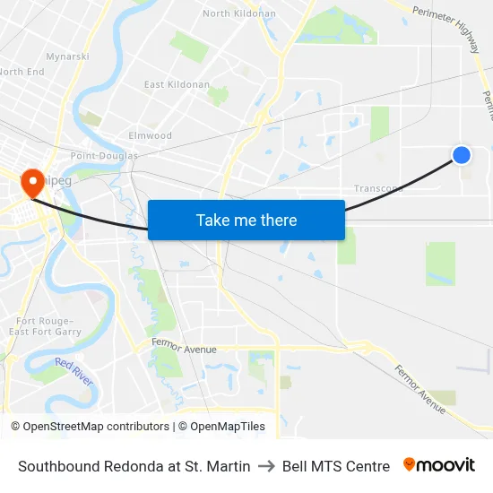 Southbound Redonda at St. Martin to Bell MTS Centre map