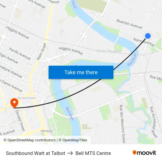 Southbound Watt at Talbot to Bell MTS Centre map