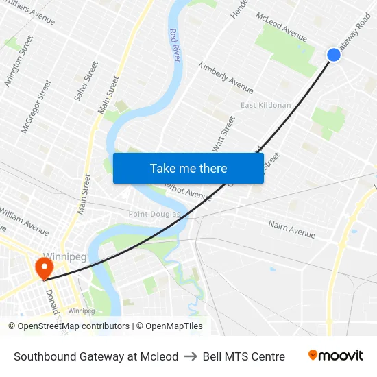 Southbound Gateway at Mcleod to Bell MTS Centre map