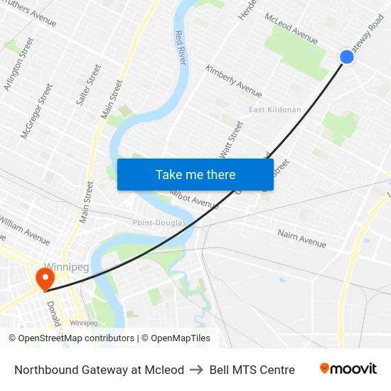 Northbound Gateway at Mcleod to Bell MTS Centre map