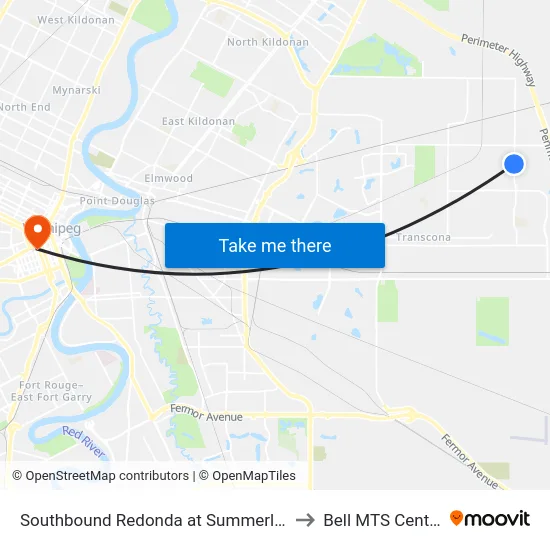 Southbound Redonda at Summerlea to Bell MTS Centre map