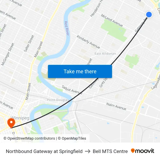 Northbound Gateway at Springfield to Bell MTS Centre map