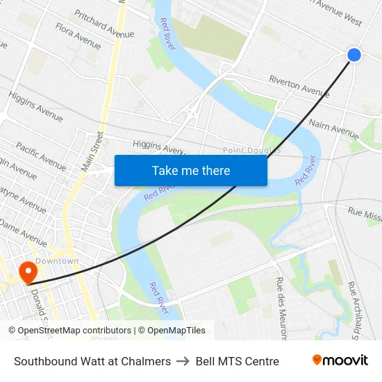 Southbound Watt at Chalmers to Bell MTS Centre map