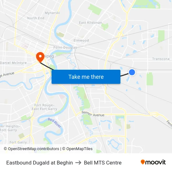 Eastbound Dugald at Beghin to Bell MTS Centre map