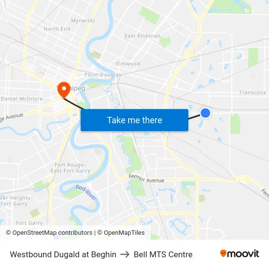 Westbound Dugald at Beghin to Bell MTS Centre map