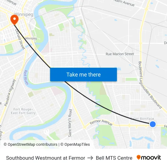 Southbound Westmount at Fermor to Bell MTS Centre map