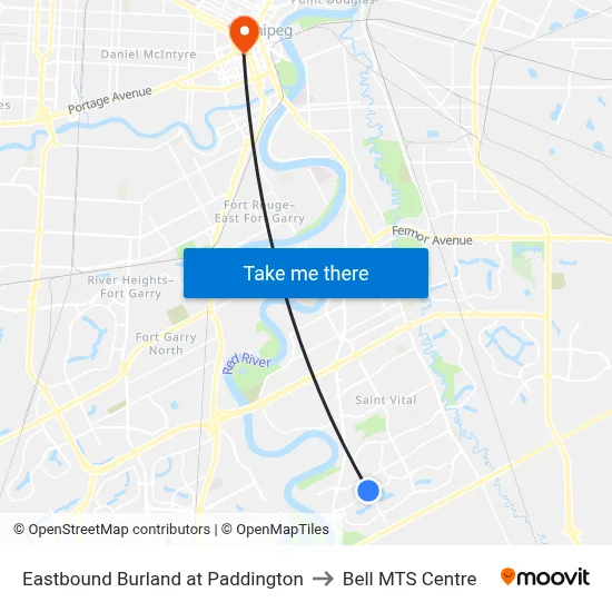 Eastbound Burland at Paddington to Bell MTS Centre map