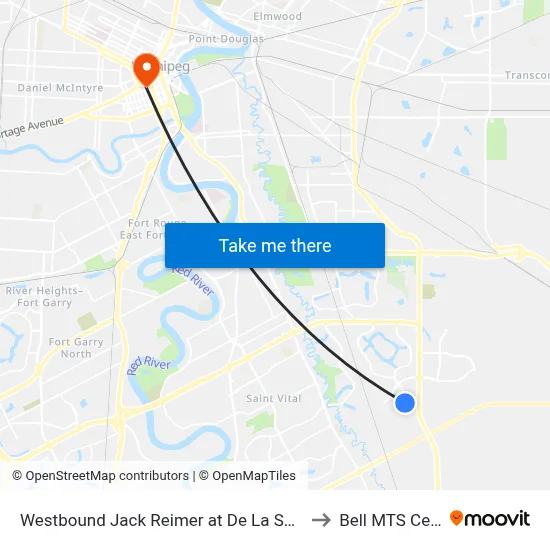 Westbound Jack Reimer at De La Seigneurie to Bell MTS Centre map