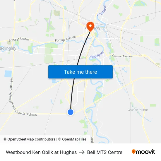 Westbound Ken Oblik at Hughes to Bell MTS Centre map