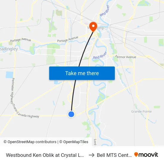 Westbound Ken Oblik at Crystal Lake to Bell MTS Centre map
