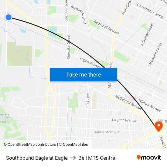 Southbound Eagle at Eagle to Bell MTS Centre map