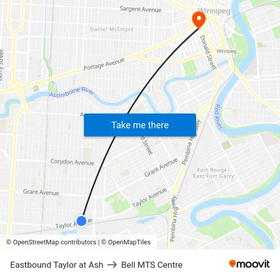Eastbound Taylor at Ash to Bell MTS Centre map