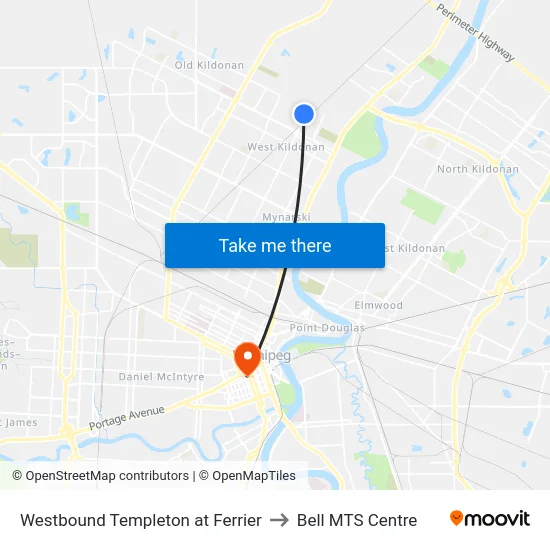Westbound Templeton at Ferrier to Bell MTS Centre map