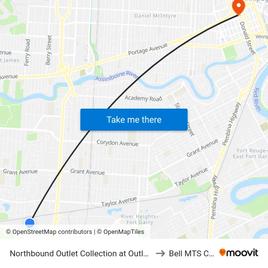 Northbound Outlet Collection at Outlet Collection to Bell MTS Centre map