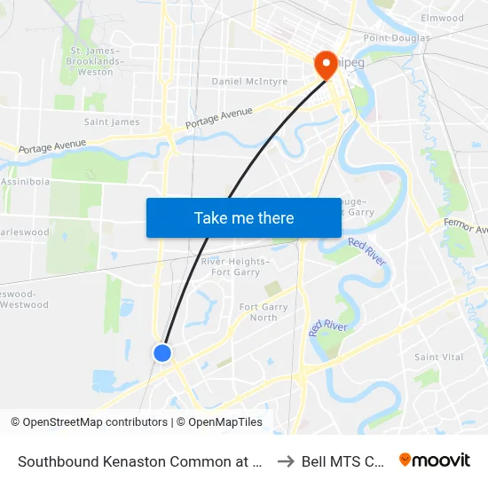 Southbound Kenaston Common at Kenaston to Bell MTS Centre map