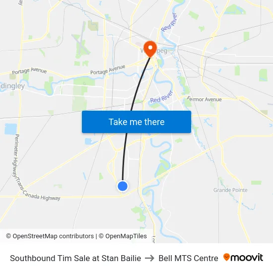 Southbound Tim Sale at Stan Bailie to Bell MTS Centre map
