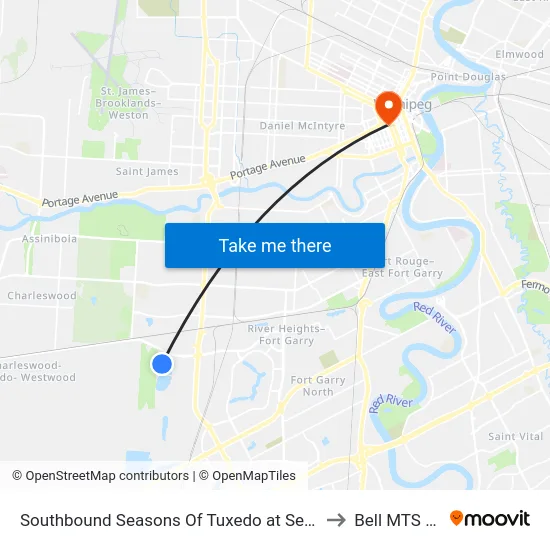Southbound Seasons Of Tuxedo at Seasons Of Tuxedo to Bell MTS Centre map