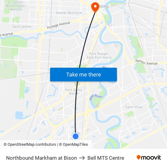 Northbound Markham at Bison to Bell MTS Centre map