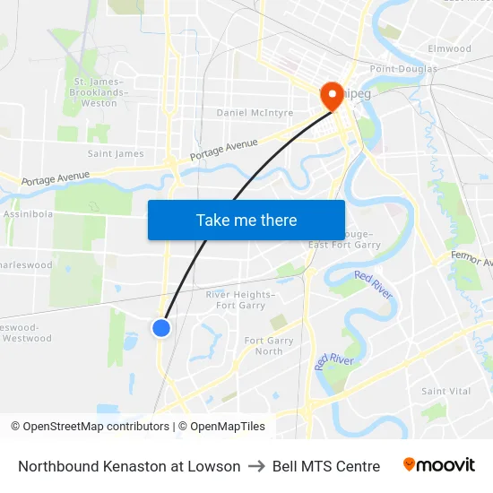 Northbound Kenaston at Lowson to Bell MTS Centre map