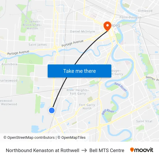 Northbound Kenaston at Rothwell to Bell MTS Centre map
