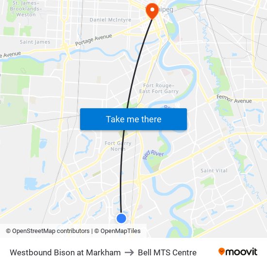 Westbound Bison at Markham to Bell MTS Centre map