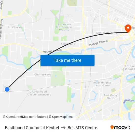 Eastbound Couture at Kestrel to Bell MTS Centre map