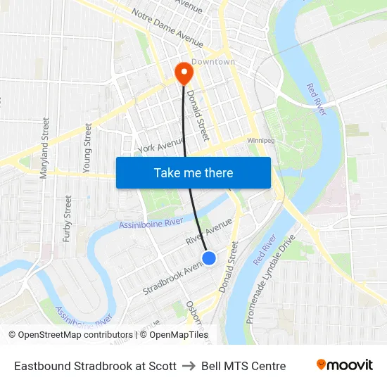 Eastbound Stradbrook at Scott to Bell MTS Centre map