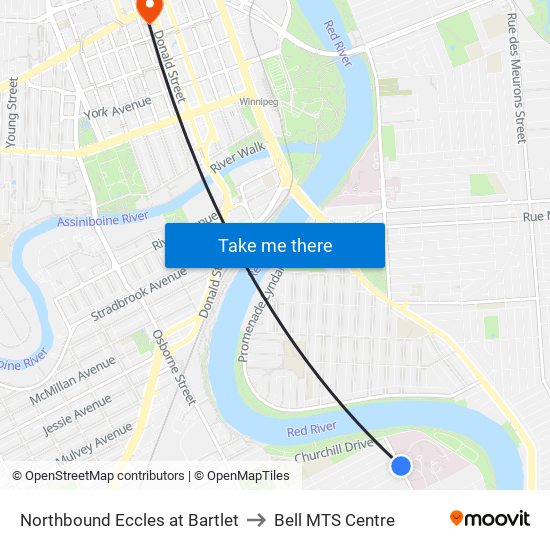 Northbound Eccles at Bartlet to Bell MTS Centre map