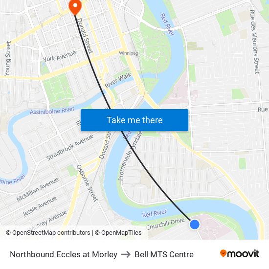 Northbound Eccles at Morley to Bell MTS Centre map