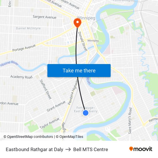 Eastbound Rathgar at Daly to Bell MTS Centre map