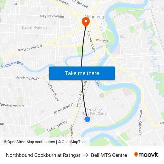 Northbound Cockburn at Rathgar to Bell MTS Centre map