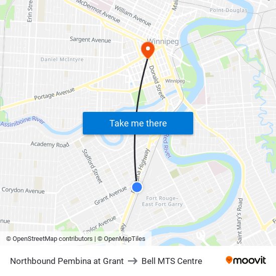 Northbound Pembina at Grant to Bell MTS Centre map