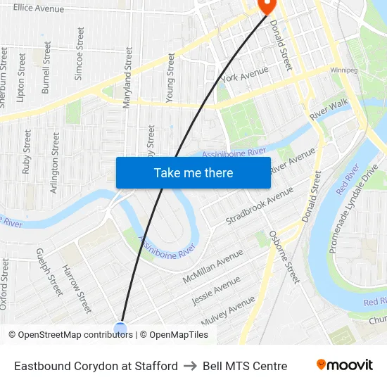 Eastbound Corydon at Stafford to Bell MTS Centre map