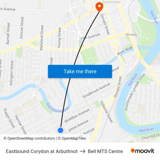 Eastbound Corydon at Arbuthnot to Bell MTS Centre map