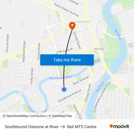 Southbound Osborne at River to Bell MTS Centre map
