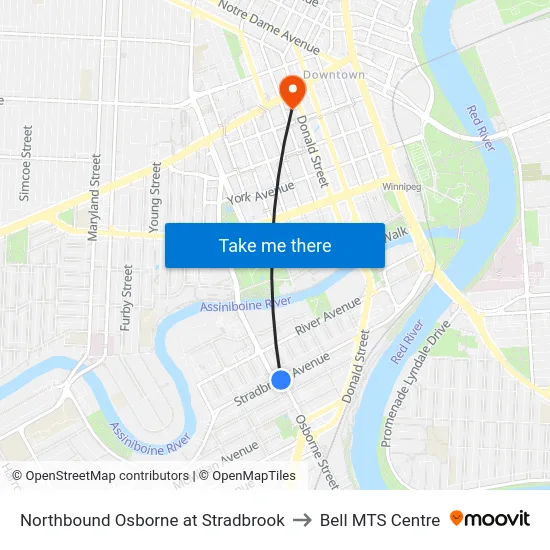 Northbound Osborne at Stradbrook to Bell MTS Centre map