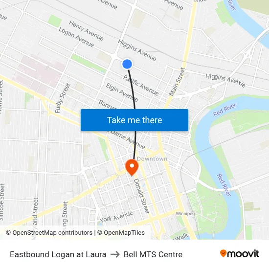 Eastbound Logan at Laura to Bell MTS Centre map