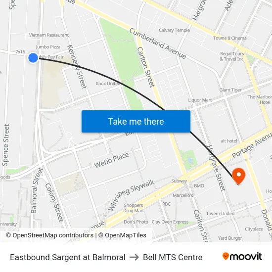 Eastbound Sargent at Balmoral to Bell MTS Centre map
