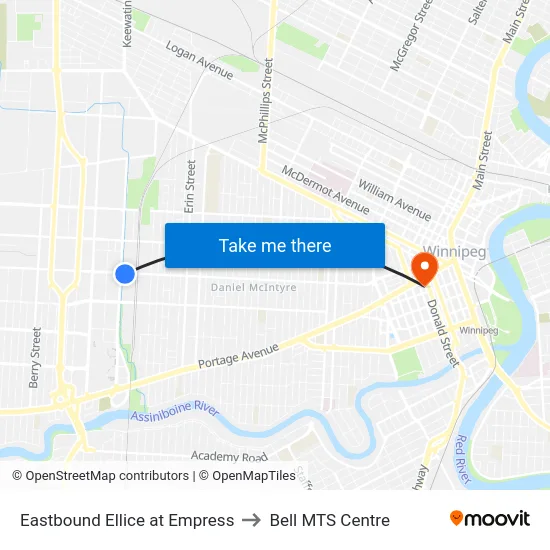 Eastbound Ellice at Empress to Bell MTS Centre map