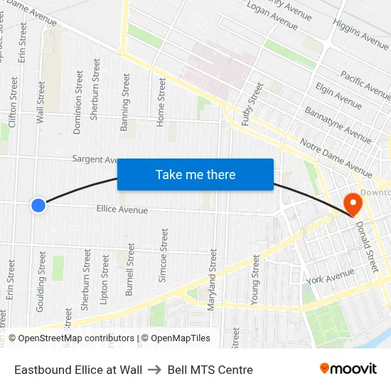 Eastbound Ellice at Wall to Bell MTS Centre map
