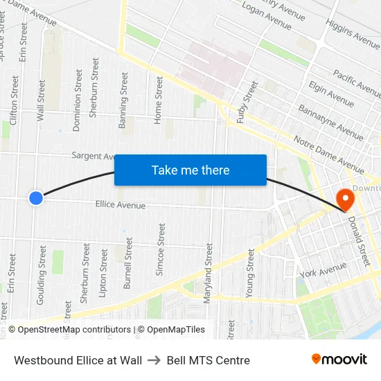 Westbound Ellice at Wall to Bell MTS Centre map