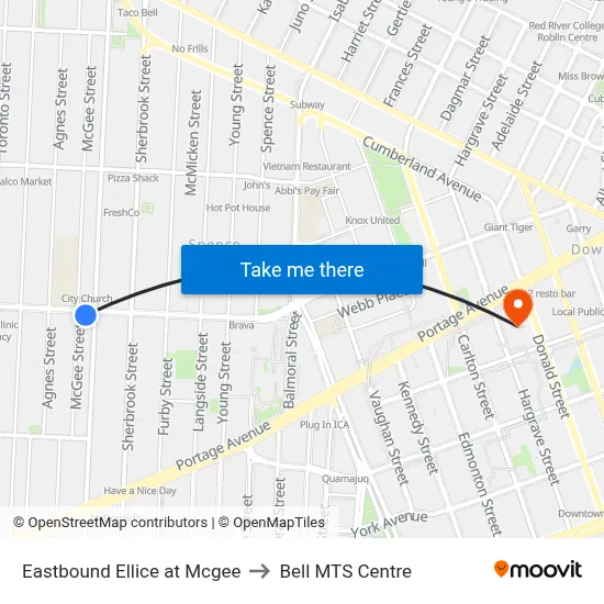 Eastbound Ellice at Mcgee to Bell MTS Centre map