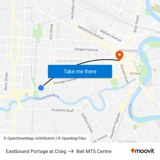 Eastbound Portage at Craig to Bell MTS Centre map