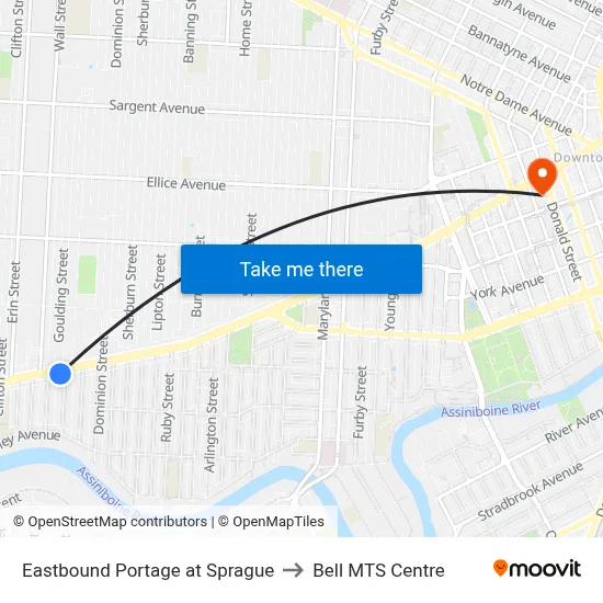 Eastbound Portage at Sprague to Bell MTS Centre map