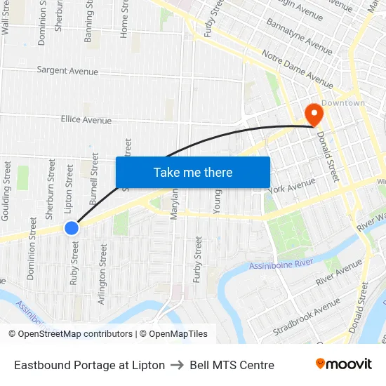 Eastbound Portage at Lipton to Bell MTS Centre map