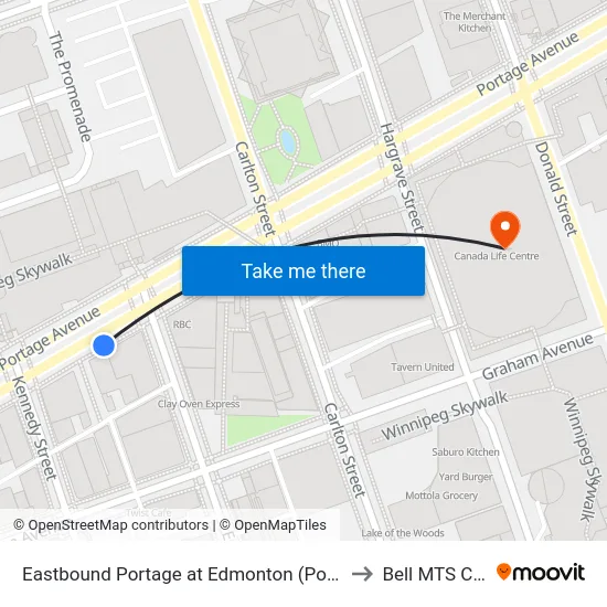 Eastbound Portage at Edmonton (Portage Place) to Bell MTS Centre map