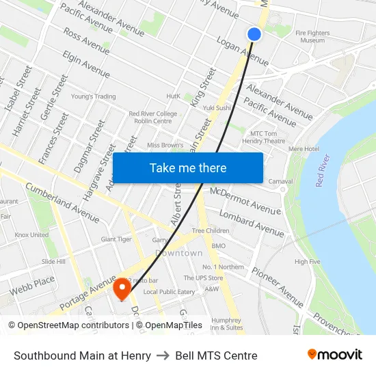 Southbound Main at Henry to Bell MTS Centre map
