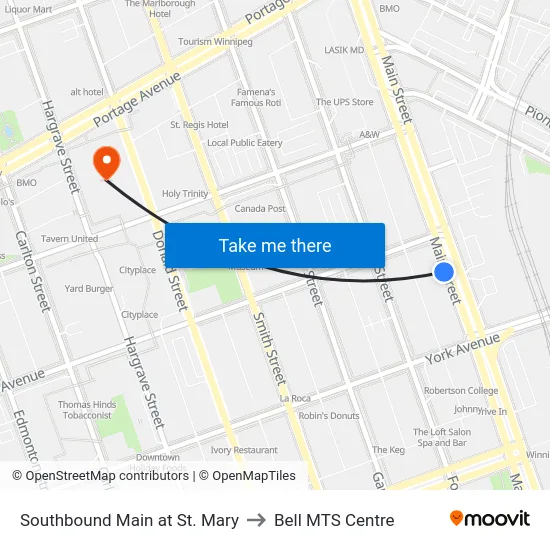 Southbound Main at St. Mary to Bell MTS Centre map
