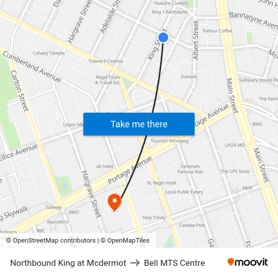 Northbound King at Mcdermot to Bell MTS Centre map