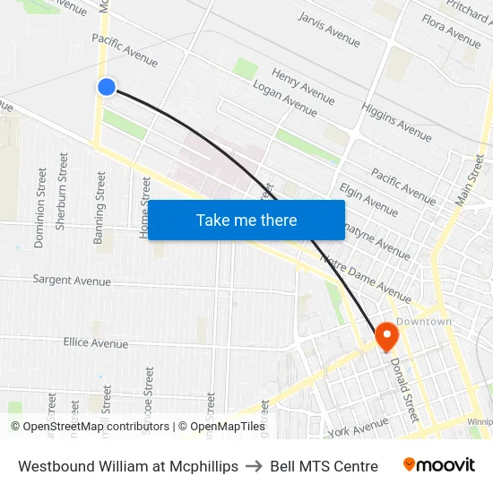 Westbound William at Mcphillips to Bell MTS Centre map